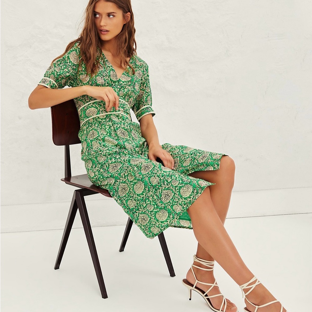 ba&sh Green Printed Midi Dress